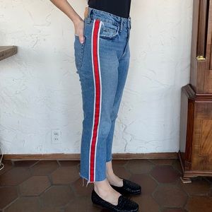 ZARA DENIM BY TRF cropped with red stripe jeans